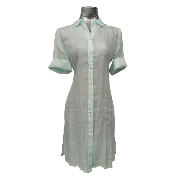 Chico's Dresses & Skirts - Chicos Mint Green Ramie Lyocell Tunic Shirt Dress Oversized Sz Sm Casual Chic